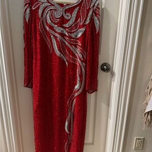 Pure silk, hand beaded evening gown